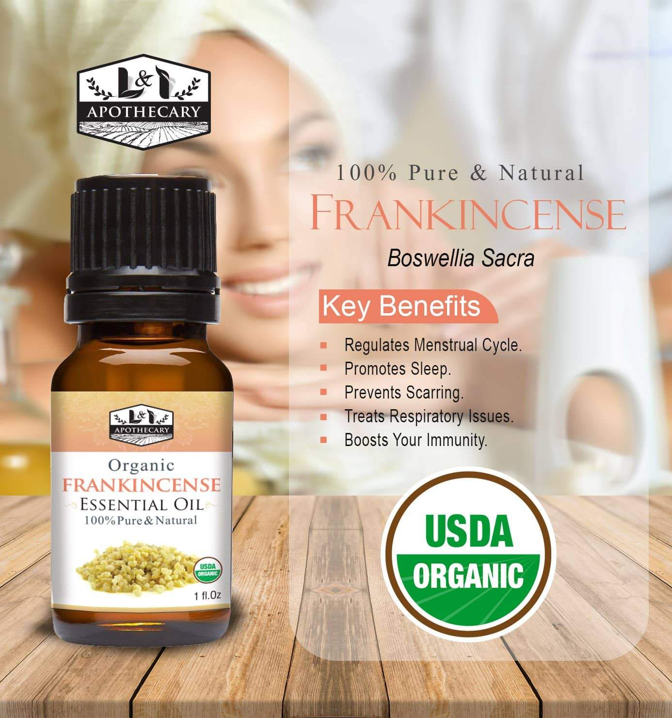 USDA Organic, Natural, Pure - Frankincense Essential Oils