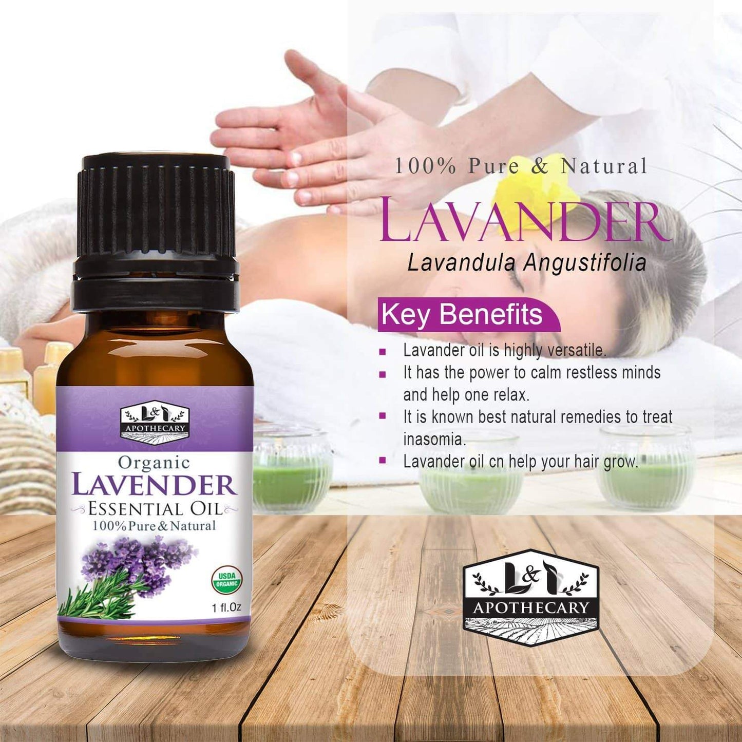 Organic Lavender Essential Oil for Diffuser (1 oz) - 100% Pure